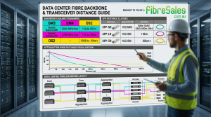 fibre distance calculator guide showing singlemode and multimode fibre transmission distance limits with SFP module comparison