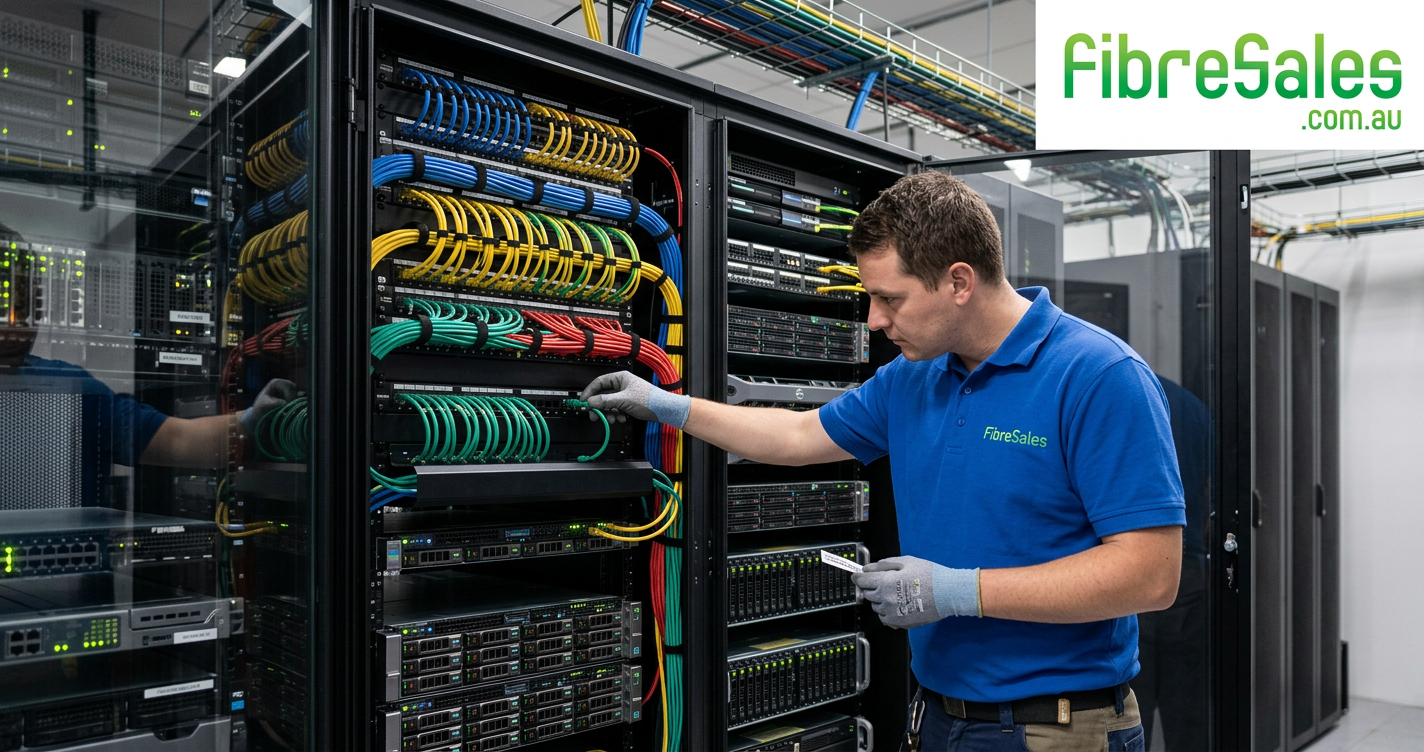 Technician choosing the correct Patch Cable Length for a Cat6 network installation