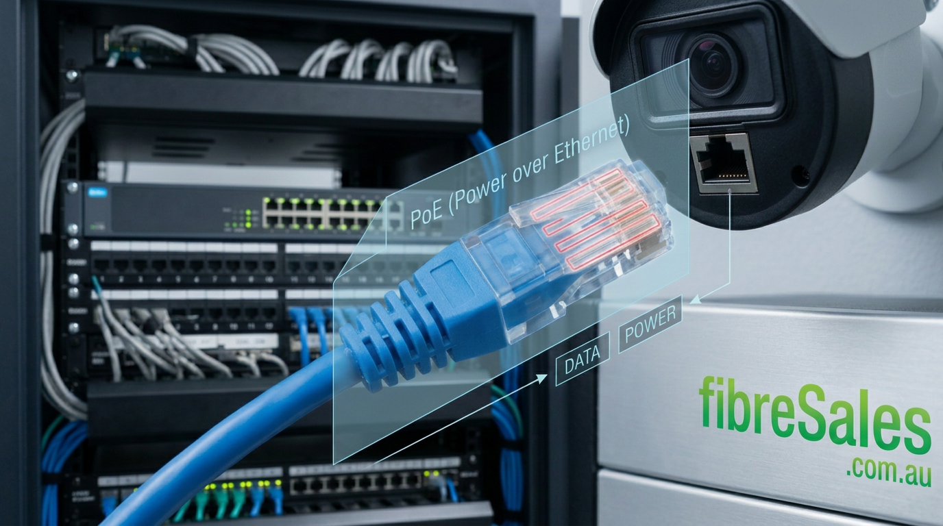 PoE RJ45 Pinout showing how Power over Ethernet carries data and electrical power through a Cat6 Ethernet cable.